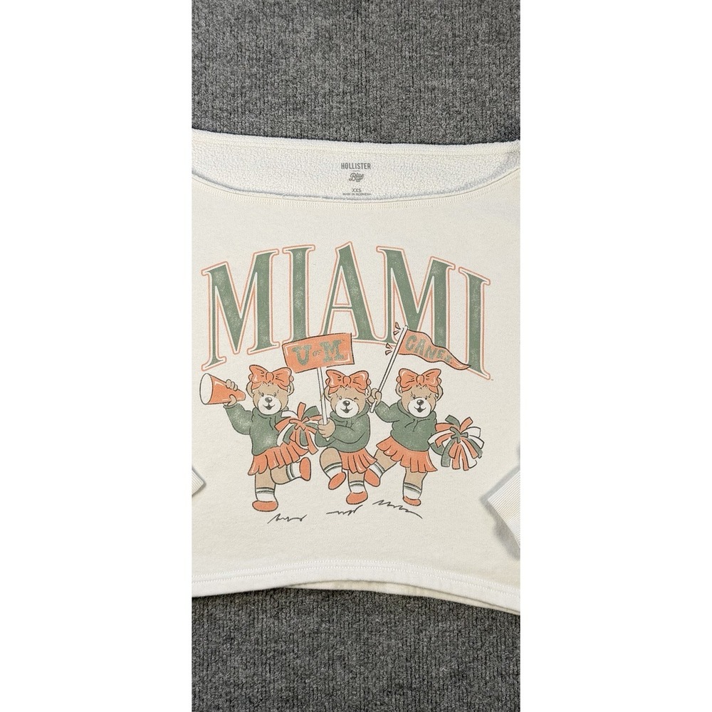 Hollister Blue 84 Miami Hurricanes Cheerleader Bears Cropped Sweatshirt XXS - Picture 2 of 7